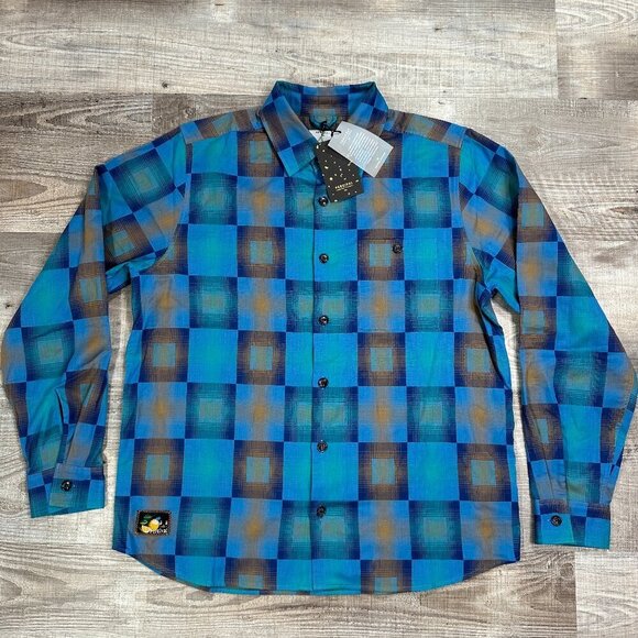 NWT Percival Razzle Check Long Sleeve Shirt Organic Cotton Blue Multi Mens Sz L - Picture 3 of 12